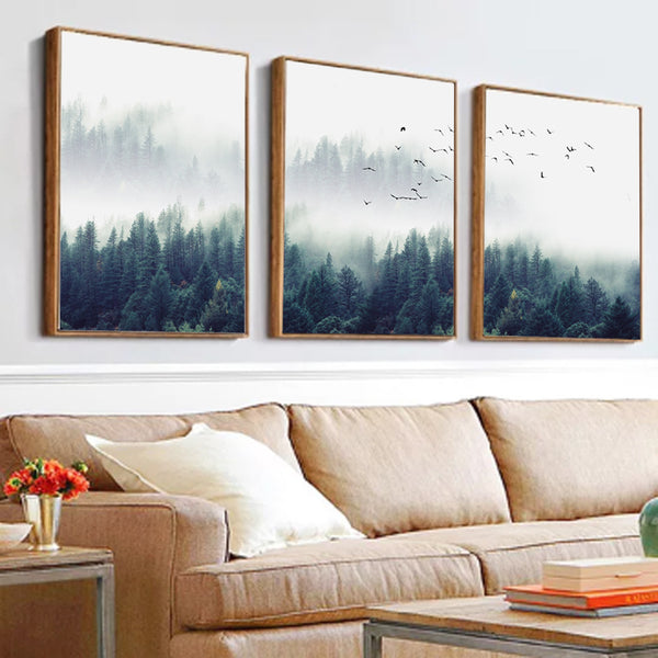 Sitting Room Forest Nordic Style Sofa Background Wall Painting